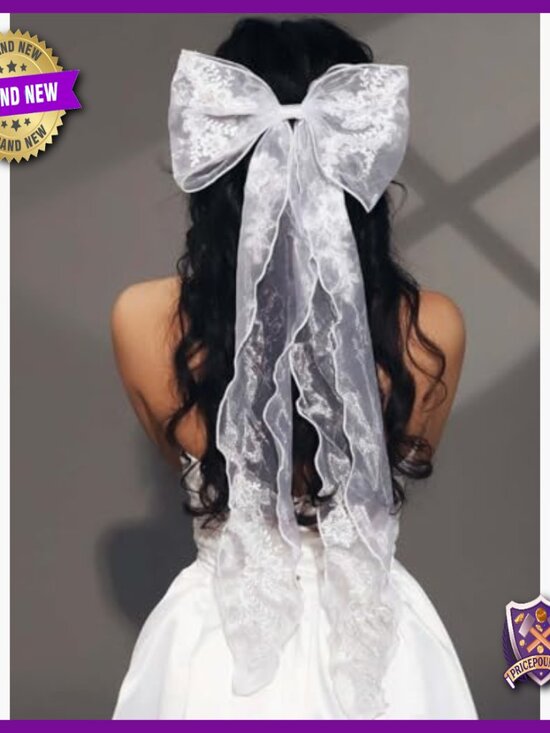 Lace Bow Hair Clip for Weddings, Bridal Accessory, Handmade Veil